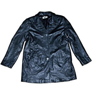 Alfani Mens XL Soft Leather Black 3 Button Coat Jacket Grunge SEE